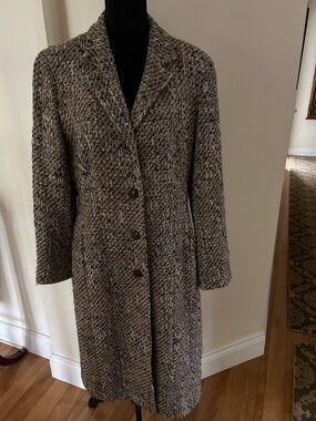 Jones New York Brown Taupe Tweed Long Coat Size 10